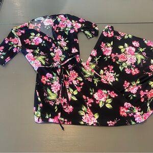 Black Floral Wrap Maxi Dress with Pink Rose Print